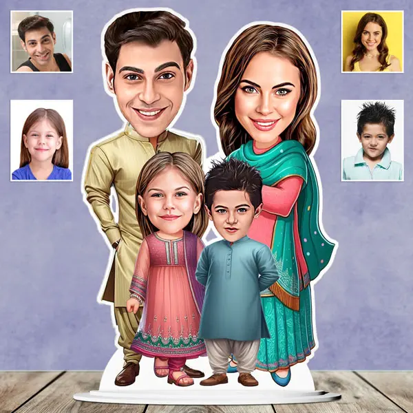 Family Caricature in traditional Dress