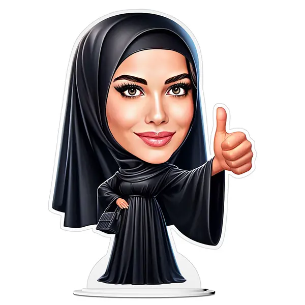 Hijab Lady Caricature Standee – Thumbs Up Pose