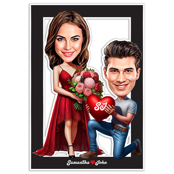 Valentine Proposal Caricature Wall Frame