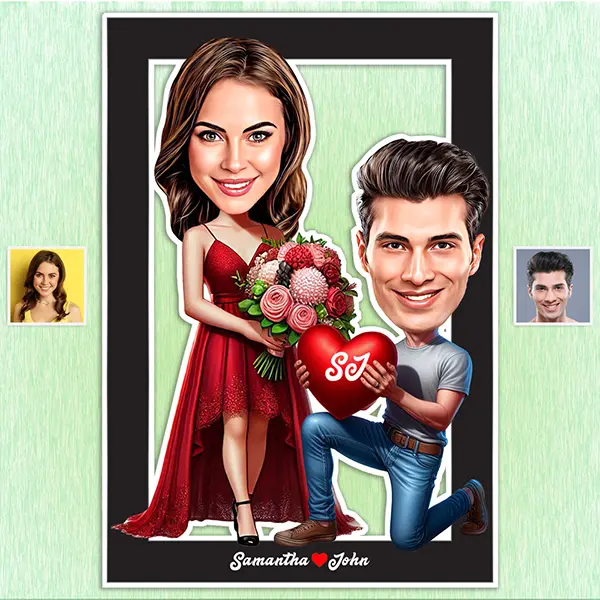 Valentine Proposal Caricature Wall Frame