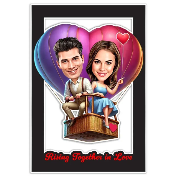 Rising Together In Love Caricature Wall Frame