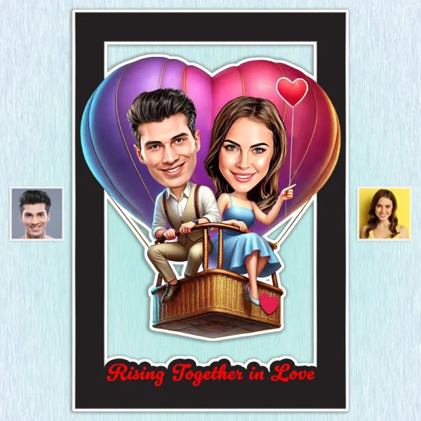 Rising Together In Love Caricature Wall Frame